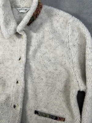Chaqueta Orvis Mujer Talla L Marfil Sherpa Botón Frontal Brocado Recorte Foto 1 de 4