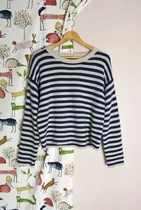 MARILYN MOORE blau & haferflocken gestreift 100 % Kaschmir maritim kastig Pullover Gr. 16 - Bild 1 von 9