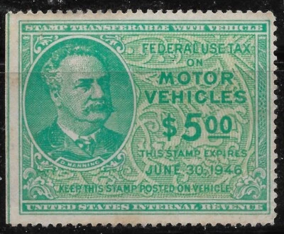 US Revenue SC RV42  $5 1946 FEDERAL Motor Vehicle TAX used for Dodge Car - Image 1 of 2