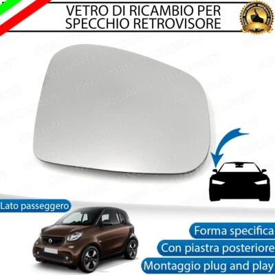SPECCHIETTO SMART FORTWO 453 VETRO SPECCHIO RETROVISORE LATO PASSEGGERO - Immagine 1 di 4