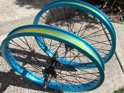 20x1.75 BMX Wheel Set Blue Anodized Alumn. Dbl. Wall 19MM /3/8" 9T Cassette - Image 1 of 4