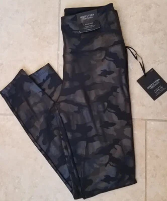 Simply Vera Wang Imitación Cuero Forma Alto Leggings Pantalones Negro Camuflaje S NUEVO Foto 1 de 4