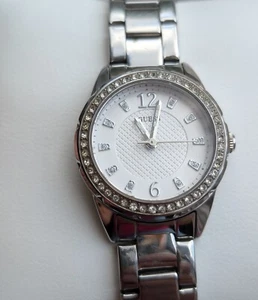GUESS Waterpro Watch Women 28mm Pave Bling Silver Tone New Battery, 7" wrist,CZ - Picture 1 of 7