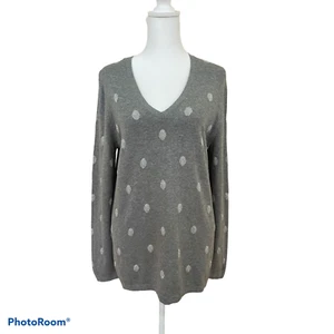 Maglione pullover Tommy Hilfiger grigio scollo a V argento metallizzato a pois taglia large - Foto 1 di 9