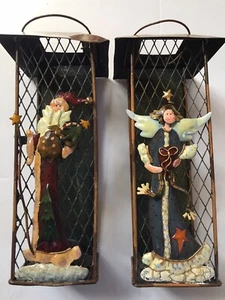 Candelabros estilo linterna de metal Ganz Angel y vintage de Papá Noel 8 pulgadas Navidad  - Imagen 1 de 11