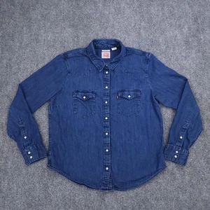 Levis Denim Shirt Womens Large Blue Classic Fit Western Pearl Snap Long Sleeve - Picture 1 of 10