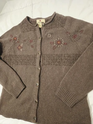 Cárdigan De Colección Woolrich Talla M Floral Bordado Chocolate Oscuro Mezcla Lana Preppy  Foto 1 de 4