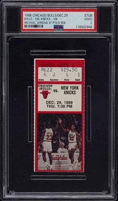 DEC 29, 1988 MICHAEL JORDAN 37 PTS, 9 REBS BULLS VS. NY KNICKS TICKET STUB PSA 2 - Image 1 of 3