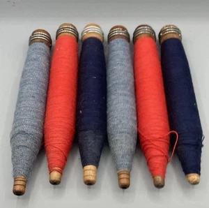6 CARRETES DE MADERA de colección bobina antigua madera exhibición hilo artesanía granja - Imagen 1 de 2