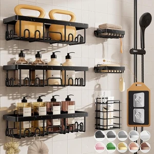 Veken 6-Pack Waterproof Shower Caddy Adhesive Shelves Rack with Soap Holder - Picture 1 of 9
