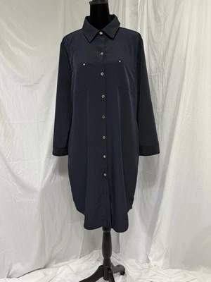 Vestido camisero negro manga 3/4 The Limited talla 14 botones delantero hasta la rodilla Foto 1 de 4