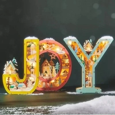 Anthropologie Wonderland Scene Wooden Light-Up JOY Monogram Letters New - Image 1 of 4