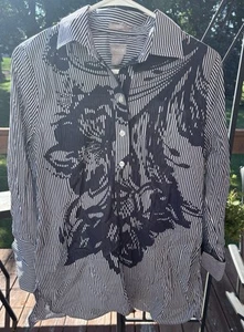 Chico's No-iron Cotton Blend Floral Striped Tunic Navy Blue White Size 0 - Picture 1 of 7