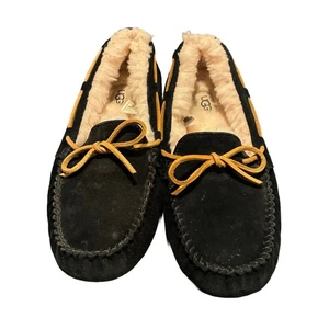 UGG Women's Dakota Black Suede Slippers Moccasins Fur Lined Size 8 US 5612 - Picture 1 of 6