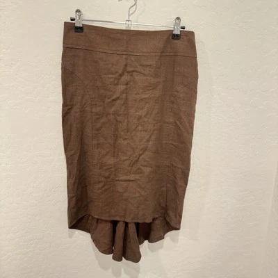Y2K XOXO High Low Brown Skirt Womens 0 Linen Cinched Back Whimsigoth Neutral  - Image 1 of 4