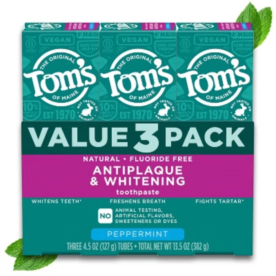 Tom's of Maine Antiplaque and Whitening Fluoride-Free Vegan Toothpaste - 4.5oz - Image 1 of 4