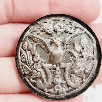 Vintage Large Metal Button Bird & Botanical Themed  - Image 1 of 4