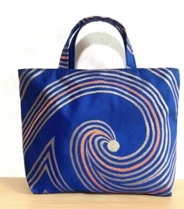 Handmade Pure Silk Fukuro Obi Tote Bag Blue Kimono  Japan Gift One of a Kind　new - Picture 1 of 9