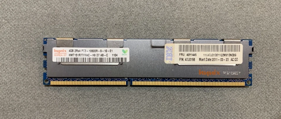 Hynix 4GB 2Rx4 PC3-10600R ECC REG Server Memory HMT151R7TFR4C-H9 DDR3-1333 A+!!! - Image 1 of 1