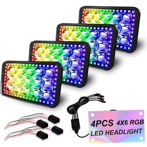 4X6" INCH RGB LED Headlight Halo Hi/Lo Sealed Beam Bulb Crystal Clear Set H4651 - Picture 1 of 9