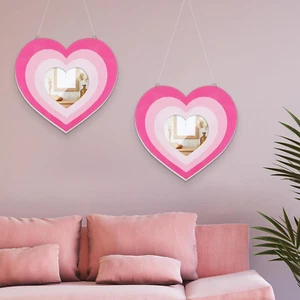 2 Pcs Valentines Day Acrylic Heart Shaped Mirror for Wall Decoration Pink Aesthe - Picture 1 of 12
