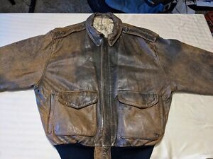 Mens L Vintage 1987 Avirex Type A-2 Leather Bomber jacket with escape map liner 