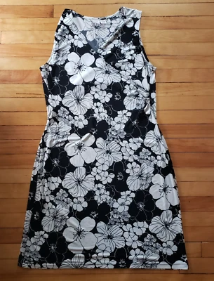 Merona Sleeveless Floral Dress Womens XL Black & White Stretch Faux Wrap Classic - Image 1 of 4