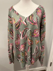 NWT LOFT Sage Green Paisley Print Long Sleeve Sweater SIZE LARGE - Picture 1 of 10