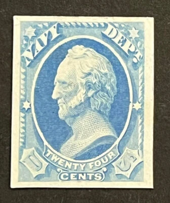 Sellos de viaje: estampillas de Estados Unidos Scott #O43p4, 24 centavos del Departamento de la Marina prueba en tarjeta NGAI NH Foto 1 de 4