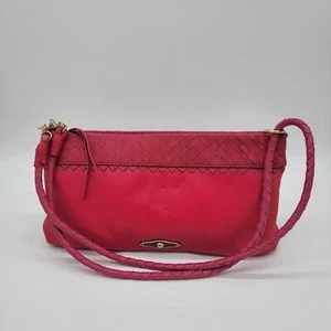 NUEVO SIN ETIQUETAS ELLIOTT LUCCA Bolso de Mano Rosa Oscuro Correas Trenzadas Cuero Genuino - Imagen 1 de 8
