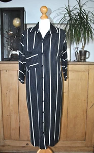 Vintage Dorothy Perkins Striped Black And White Midi Shirt Dress Size 10 - Picture 1 of 17