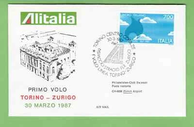 Alitalia Turin Zurich 1987 first flight cover Italy FDC Società Aerea Italiana - Image 1 of 2