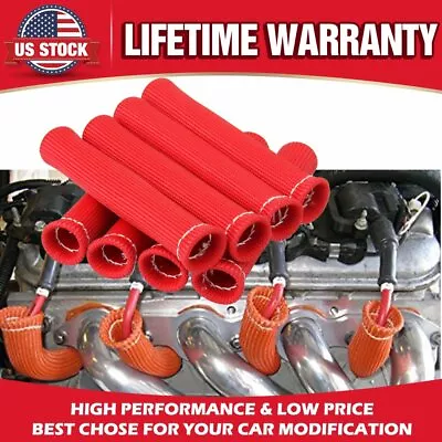 8x 1200° Car Red Spark Plug Wire Boots Engine Heat Shield Protector Sleeve  Cover