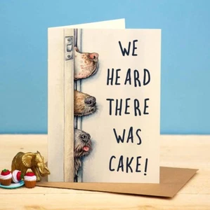 Funny Dogs Heard There Was Cake Birthday Card – Designed and Printed in the UK - Picture 1 of 2