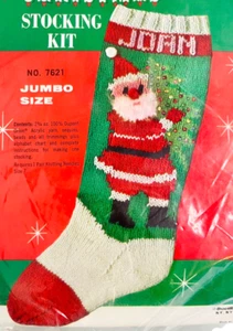 Bucilla Stocking Kit Vintage #7621 Santa with Christmas Tree Jumbo Knitting NOS - Picture 1 of 6