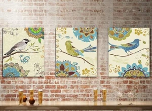 3 Piece Paint by Numbers Kit Flowers and Birds Framed Wall Art 20"x3" - Picture 1 of 9