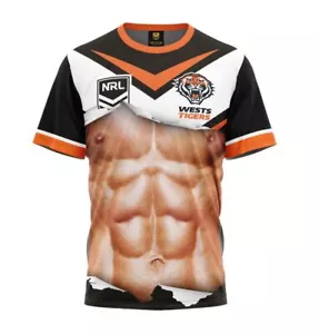 WESTS TIGERS NRL TEAM LOGO 'RIPPED' SIX PACK MUSCLES TEE SHIRT T-SHIRT - Picture 1 of 1