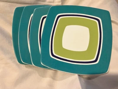 Set of 4 Oceana Stripe 5 3/4"  Turquoise & Green Square Plates by 222 Fifth  NWT - Image 1 of 3