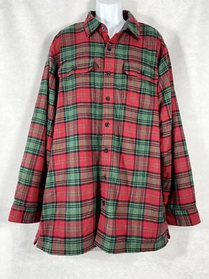 Camisa masculina flanela ll bean XL alta verde vermelha forro de lã ajuste tradicional xadrez - Imagem 1 de 4