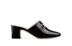 NEW Gucci Women Horsebit Mid Heel Black Patent Leather Sandals Mules Shoes 36 6 - Picture 1 of 6