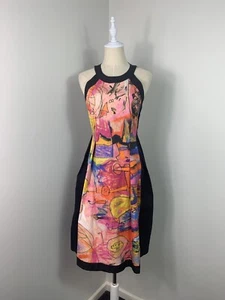 Nicola Waite Black Bright Abstract Paint Designer Australian Dress Size 1 - Picture 1 of 11