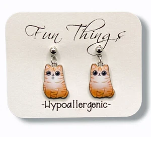 Dangle Kitty Cat Stud Earrings Hypoallergenic Stainless Posts Cat Lover Gift - Picture 1 of 2