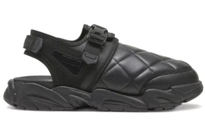 MENS PUMA TS01 X QUILTED PLEASURES BLACK BACKSTRAP SANDALS SLIDES SLIP ON SHOES - Picture 1 of 8