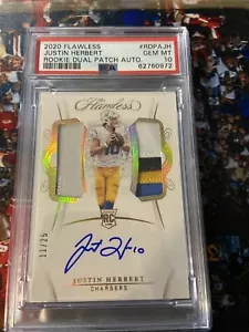 JUSTIN HERBERT 2020 PANINI FLAWLESS RPA RC DUAL PATCH AUTO /25 PSA 10 GEM POP1