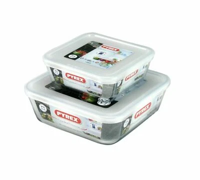 Pyrex 2 Piece Cook & Freeze Square Glass Dishes With Lids 0.85L/2L High Resistan - Image 1 of 4