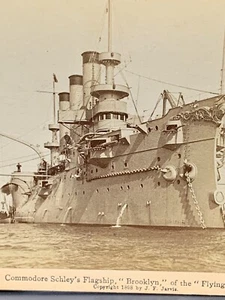 1898 US Navy Battleship Brooklyn ~ Flying Squadron Old Photo Stereoview - Picture 1 of 5