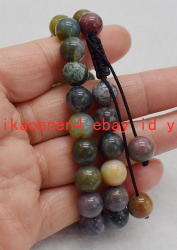 VALENTINO Bracciale Moda 8 10 12mm Agata Indiana Naturale Gemme Tonde Elastico Scalabile 7 5"