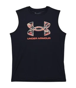 NWT Under Armour Youth Large Black logo tank top Muscle Tee 100% polyester - Picture 1 of 1