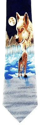Lone Wolf Men's Necktie Gray Wolf Endangered Wildlife Animal Blue Neck Tie  - Image 1 of 3