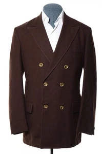 44L Long Slim Vtg 70s Double-Breasted Sears Brown Peaked-Lapel Blazer Sport Coat - Picture 1 of 9
